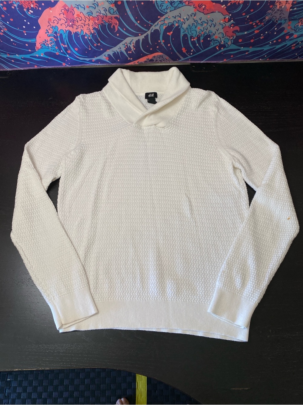 H&M Men’s Cream Textured Shawl Turtleneck Sweater